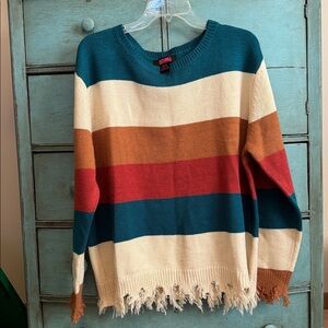 Rock&Roll Cowgirl Multicolor Striped Sweater with Fringe